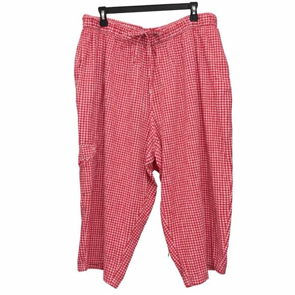 White Stag Pants - White Stag Gingham Capri Pants Womens 2X Red White Cottagecore Pull On